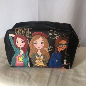 NIKKI BY NICOLE LEE cosmetic makeup bag. Three girls on front.  BFF vibes.